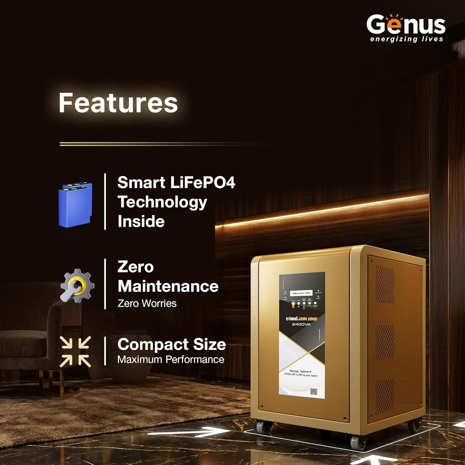 Genus Maxilion 2400VA Solar Inverter with Inbuilt Lithium Battery