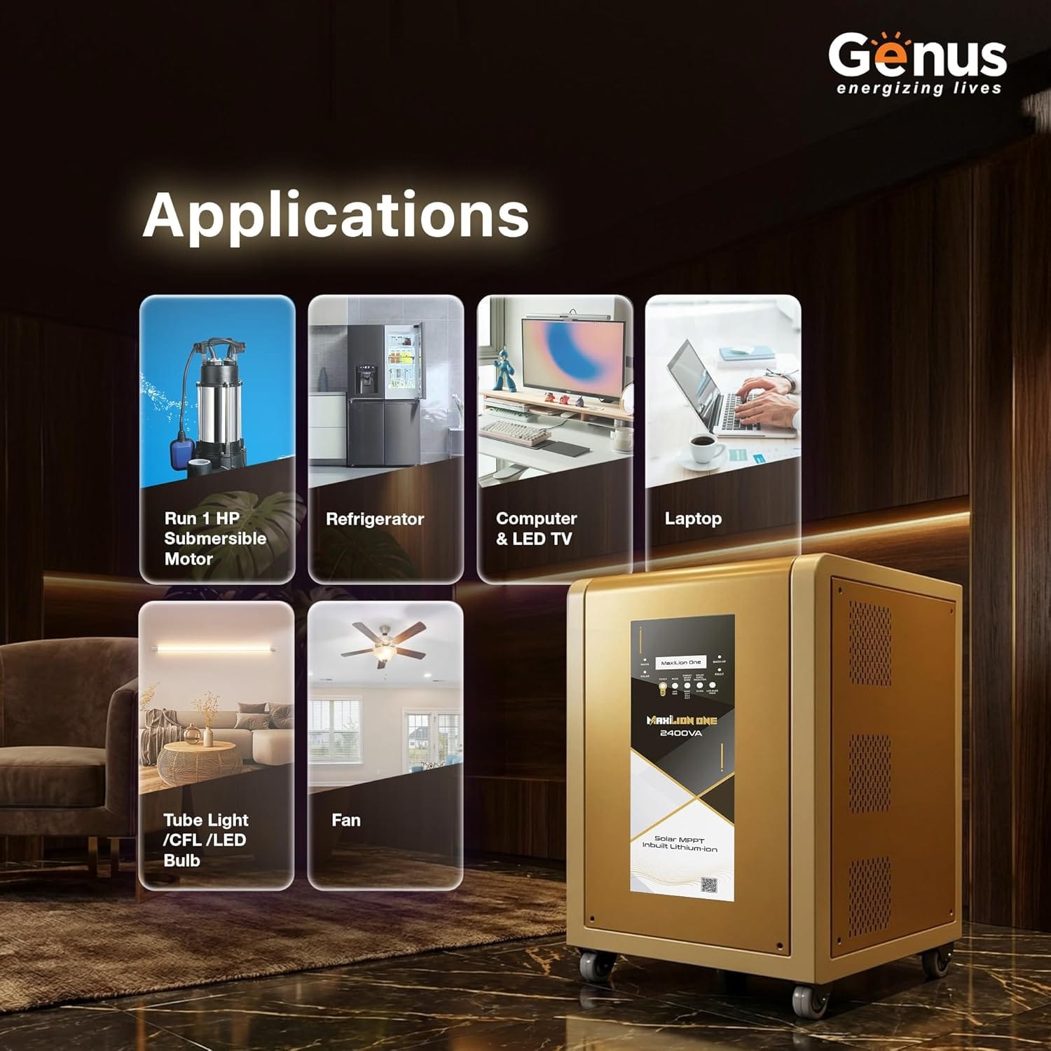 Genus Maxilion 2400VA Solar Inverter with Inbuilt Lithium Battery