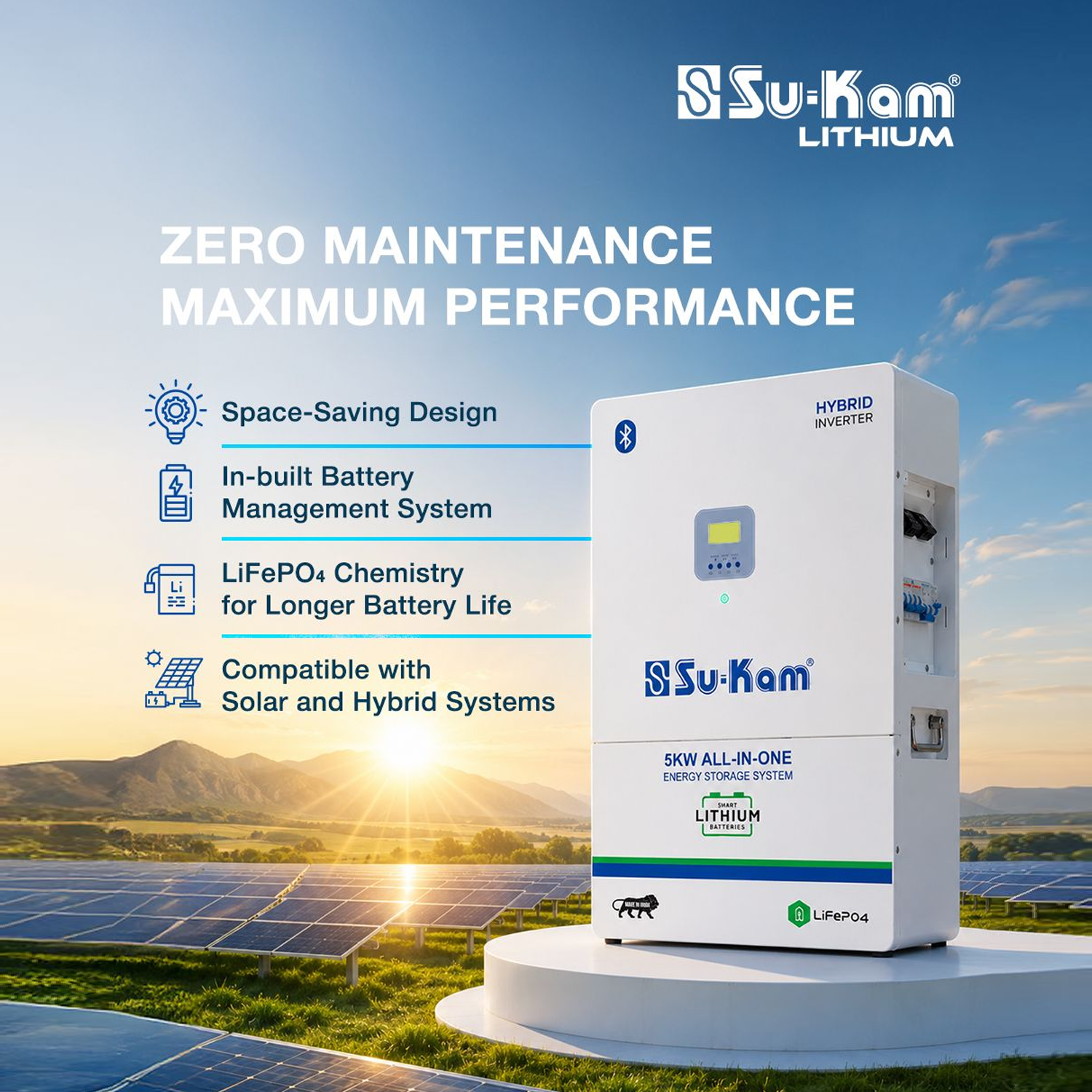 Sukam 5 KVA Solar Hybrid Lithium Battery Inbuilt ESS